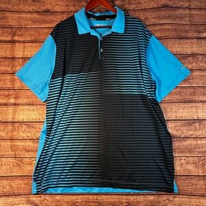 Nike Golf Tour Performance Dri-FIT Striped Polo Shirt Mens XXL Blue Black